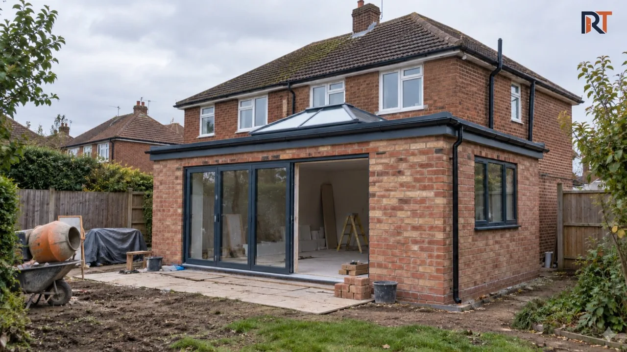 homepage-uk-single-storey-rear-extension-construction-renotally Brick rear extension under construction